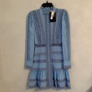 NWT Layered With Love Carla Blue Woven Ruffle Long-Sleeve Mini Dress Size XS